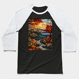 Stained Glass Window Of Autumn Scenery Baseball T-Shirt